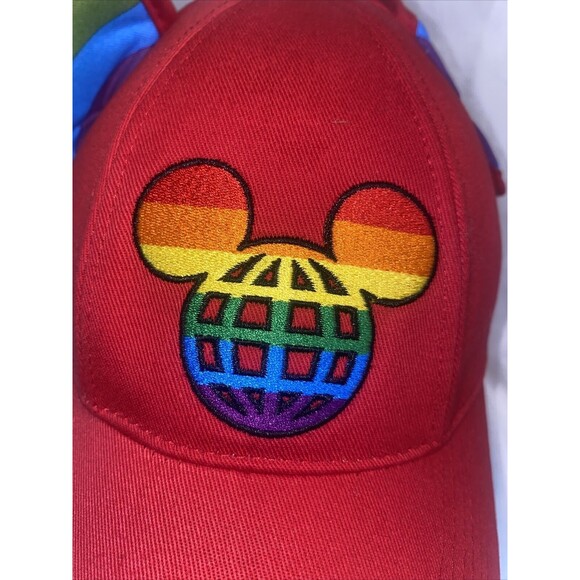 Disney World Rainbow Mickey Ears pride Baseball Red Cap Hat love Adult - Picture 8 of 9